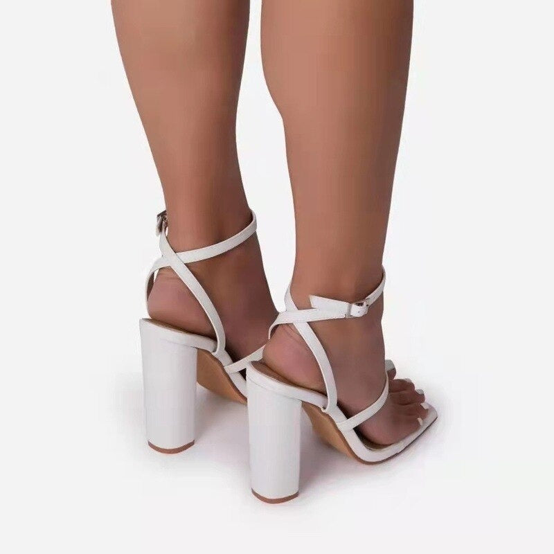 Narrow Strap Chunky Heels