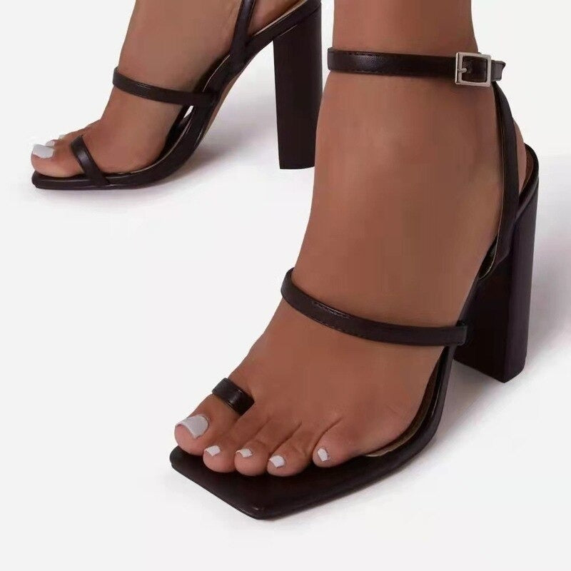 Narrow Strap Chunky Heels