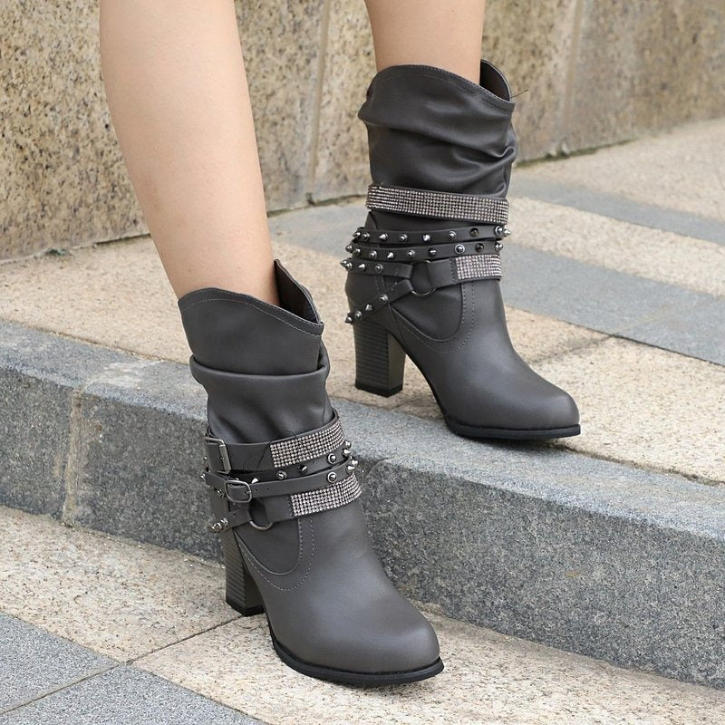 Women Put-on High Heel Ankle Boots