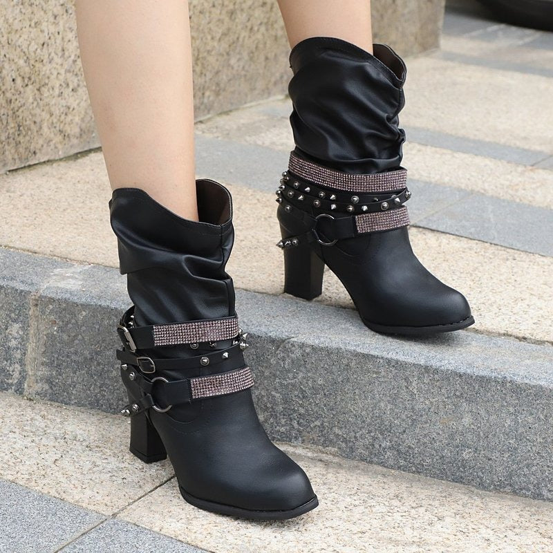 Women Put-on High Heel Ankle Boots