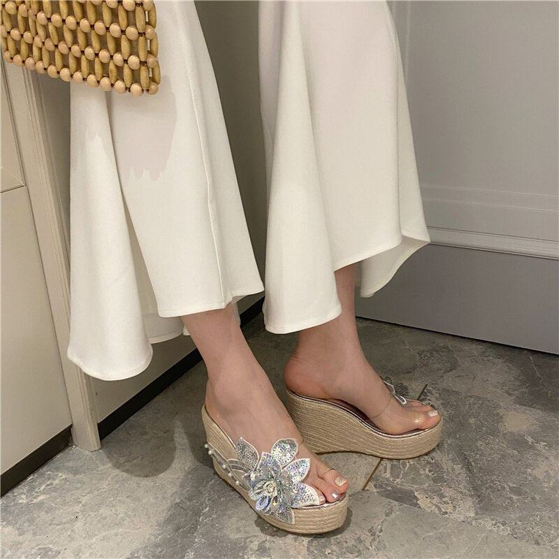 Flower Pattern Transparent Heels