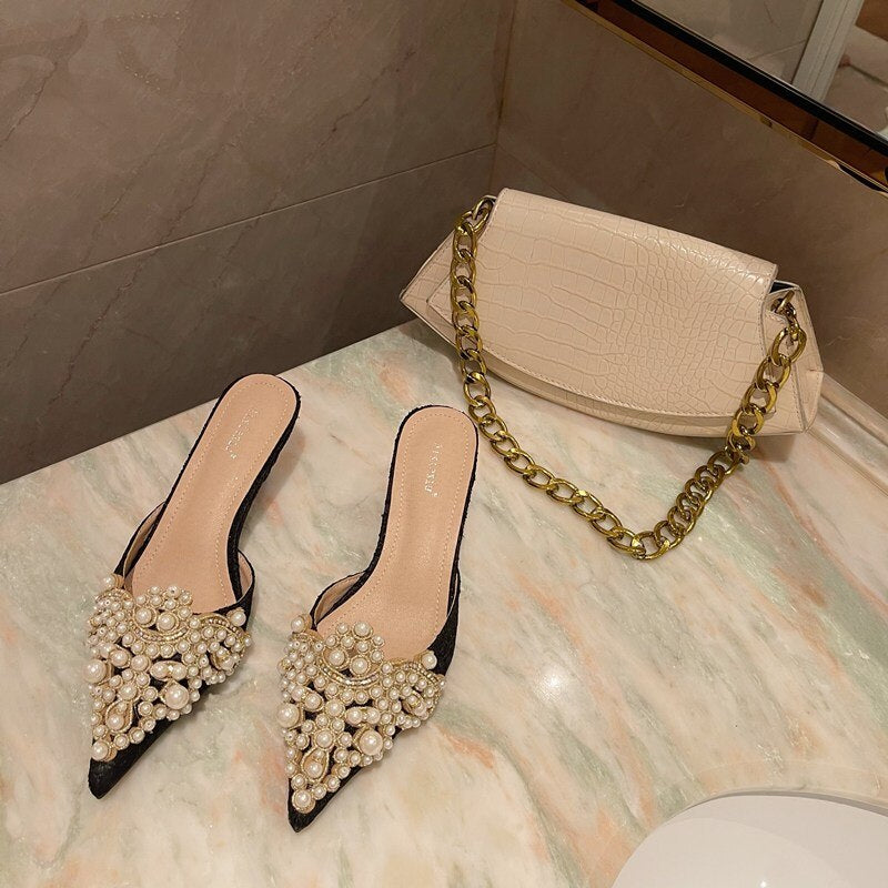 Elegant String Bead Crystal High Heels For Women