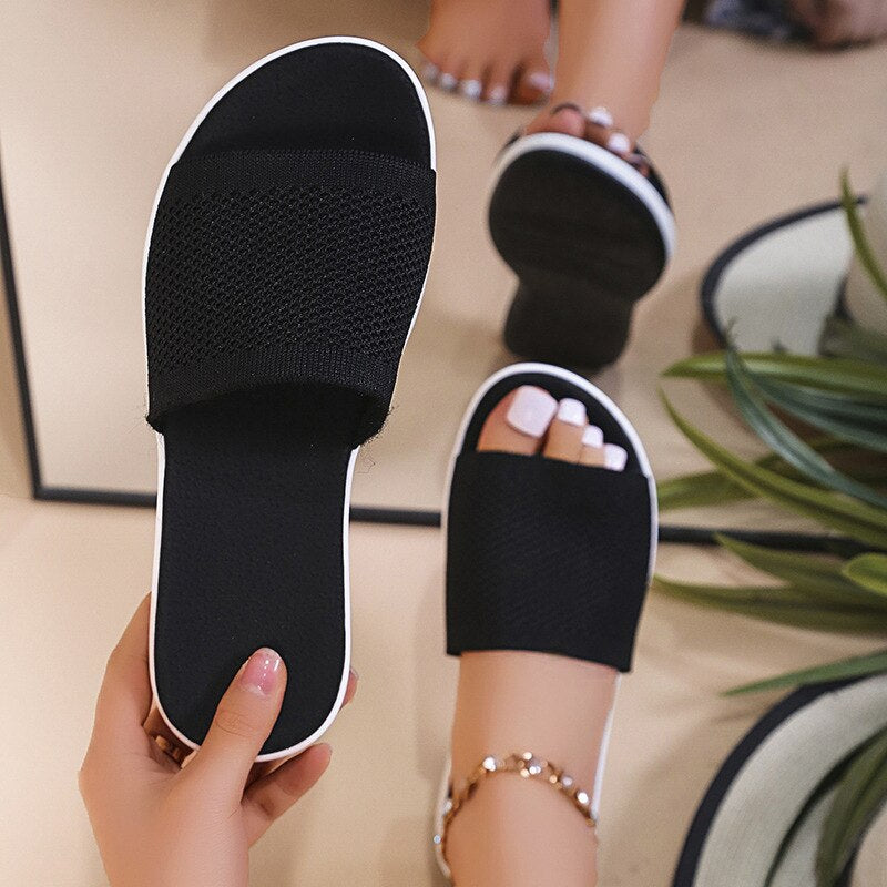 Knitting Beach Wedge Ladies Sandals Slip on Thick Bottom Retro Slippers