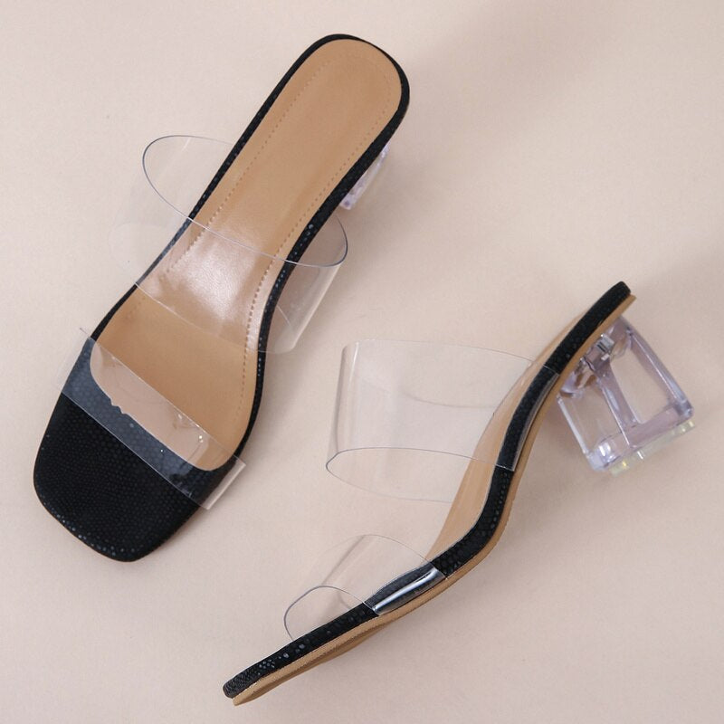 Summer Ladies' Slippers Transparent High Heels Clear Crystal Slides