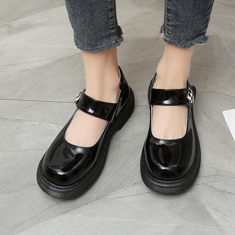 Round Toe Thick Bottom Leather Shoes