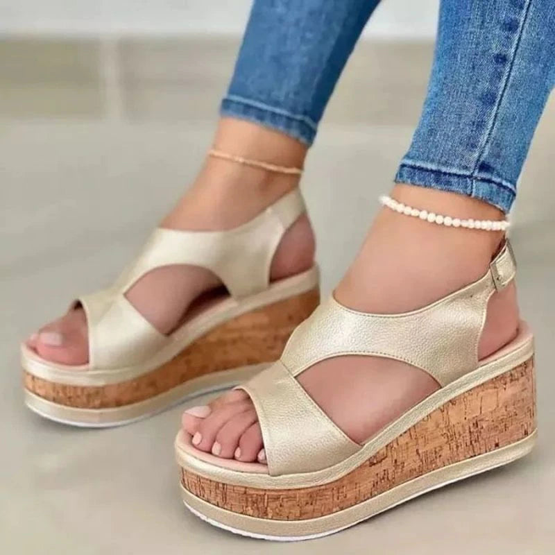 Summer Lady Sexy Elegant Thick Bottom Wedge Peep Toe Sandals