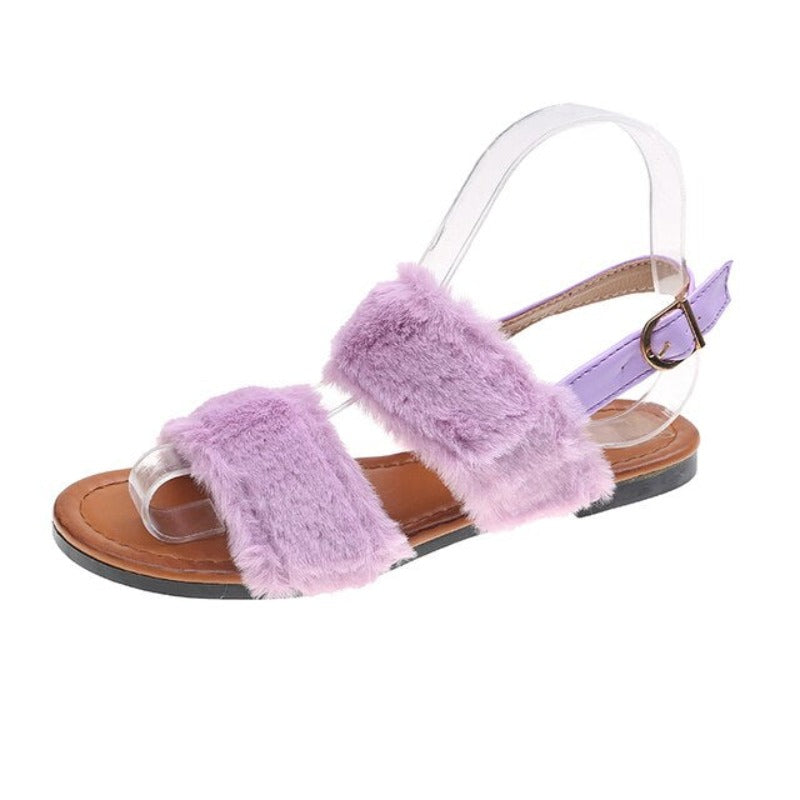 Faux Fur Sweet Candy-Colored Slippery-Proof Platform Autumn Slippers