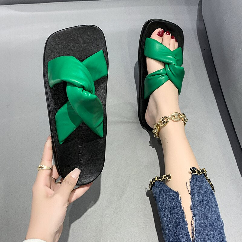 Summer Newest Women Concise Genuine Leather Slippers