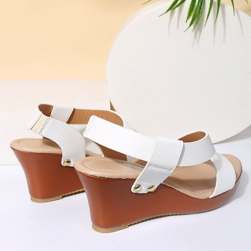 Summer Women Solid Leather Peep Toe Slip Sandal