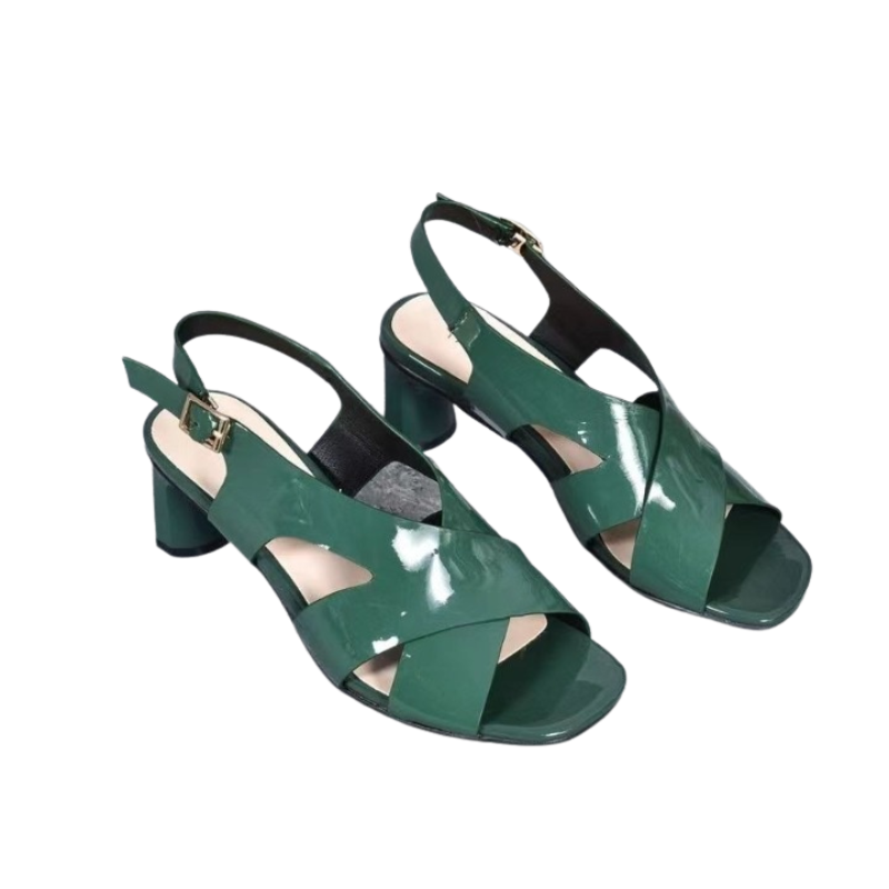 Women Thick-Heeled Leather Sandals