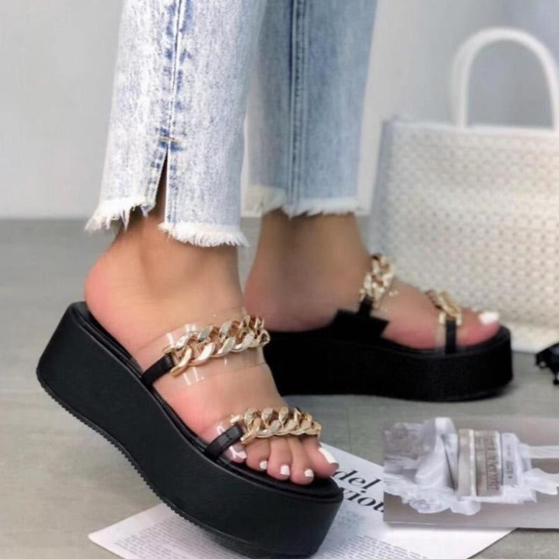 Chain Soft Bottom Wedge Sandals