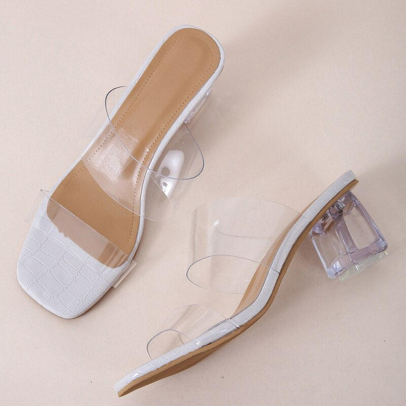 Summer Ladies' Slippers Transparent High Heels Clear Crystal Slides