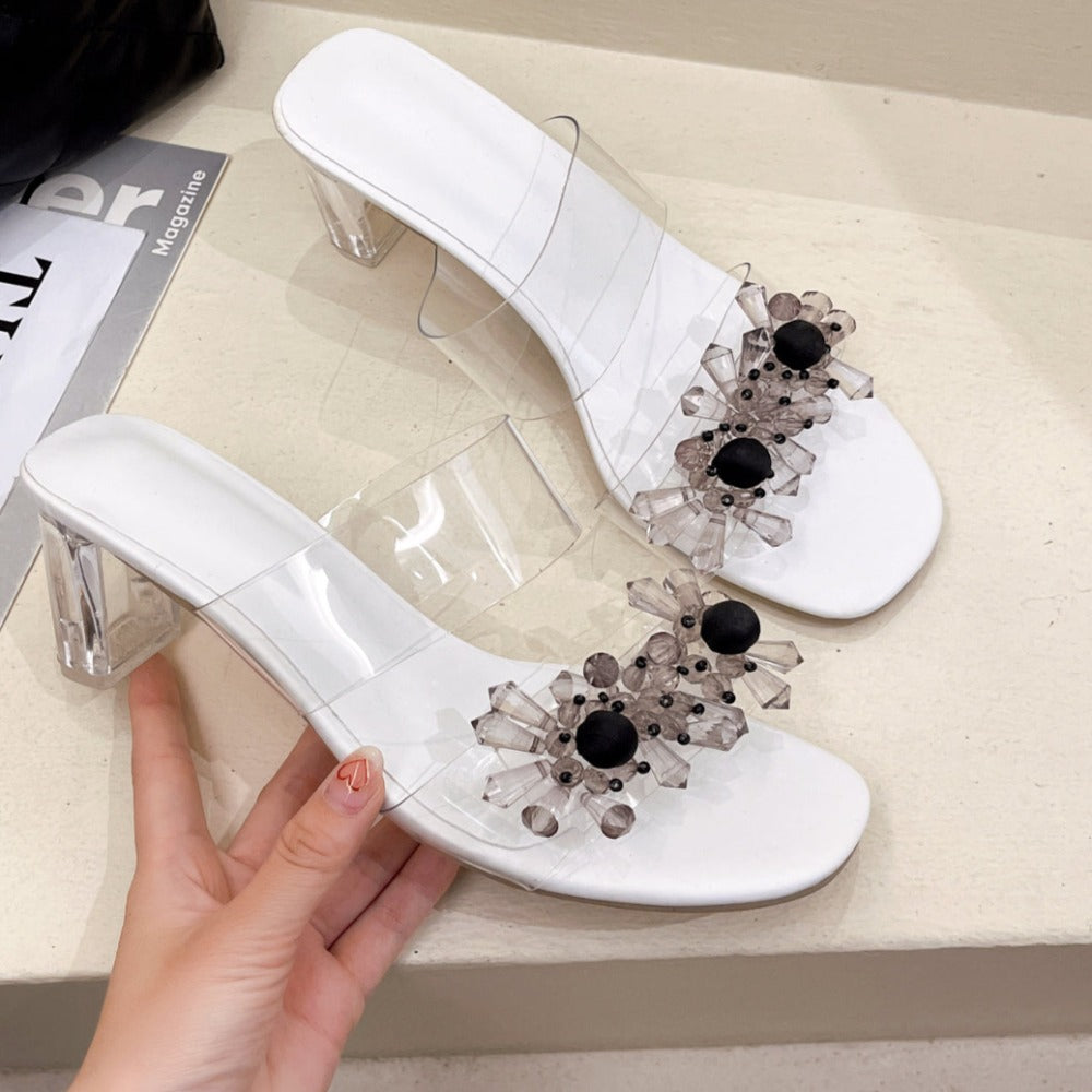 Fashion Transparent Flower High Heels