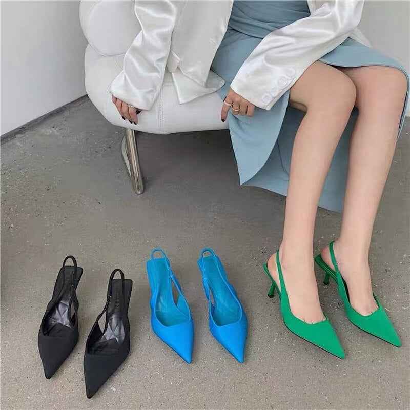 Kitten Heel Satin Heel Shoes