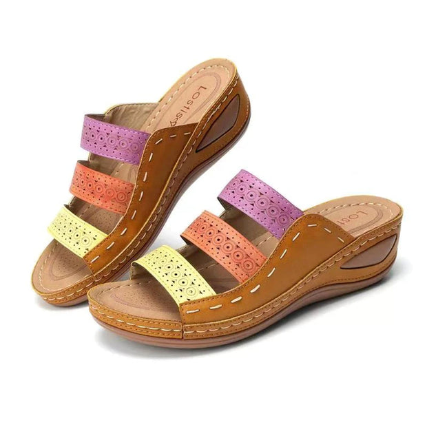 Summer Lady Fashion Heel Shallow Patchwork Sandalias