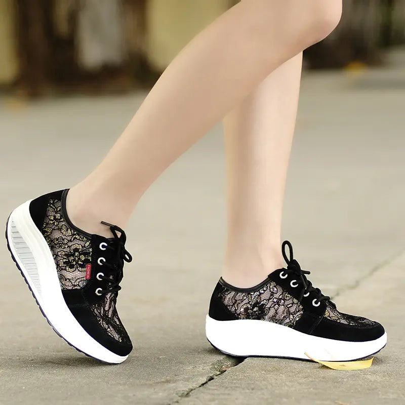 Women's Wedge Sneakers With Mesh