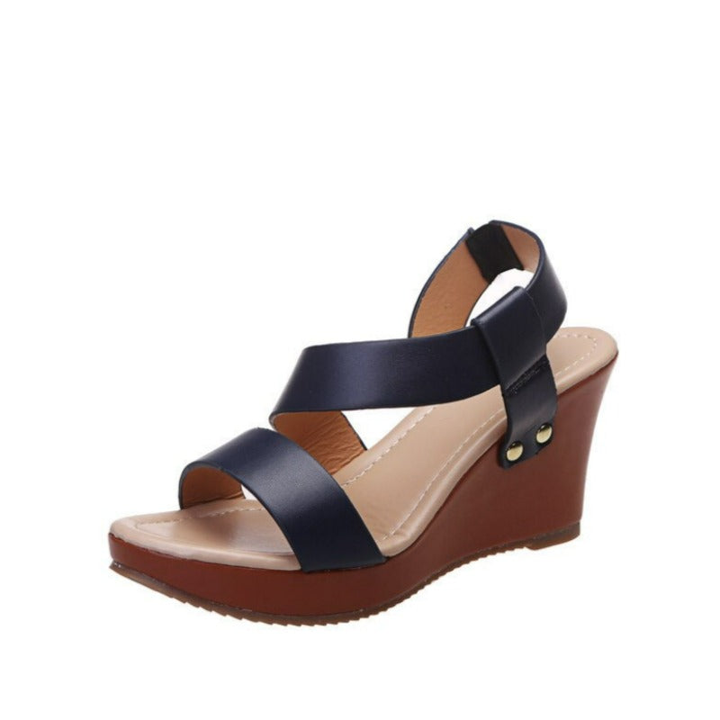 Summer Women Solid Leather Peep Toe Slip Sandal