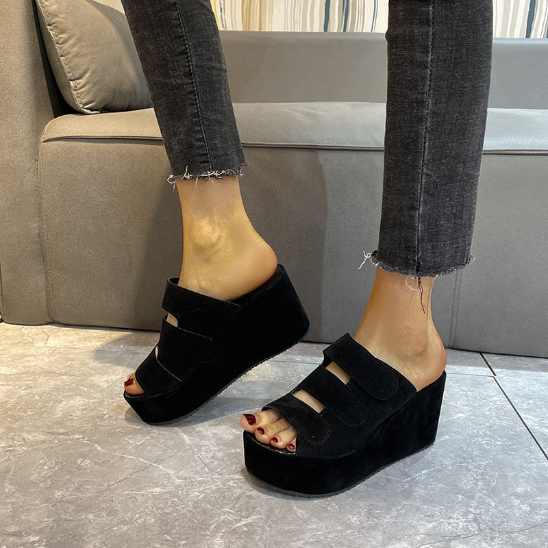 Women Closed Toe Velcro Platform Wedges Sandals