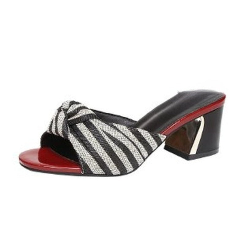 Red Butterfly-Knot Square Heel