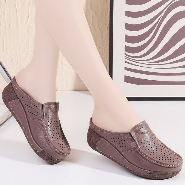 Moccasins Women Leather Perforated Flat