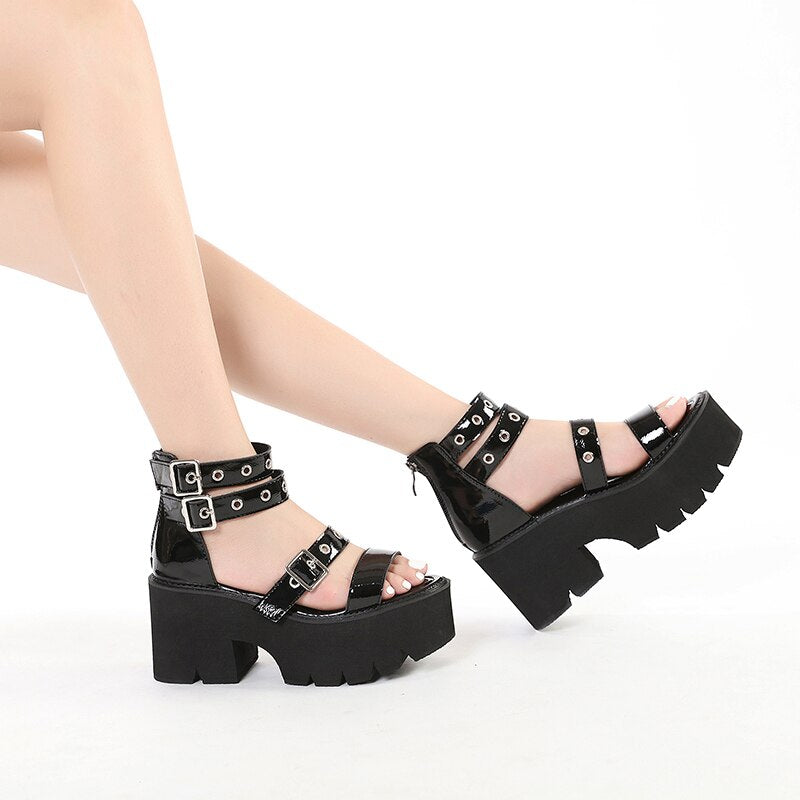 Black Punk Gothic Heel For Women