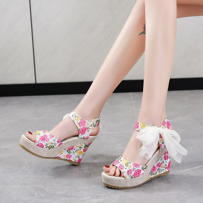 Women Leisure Lace Party Wedge Sandals