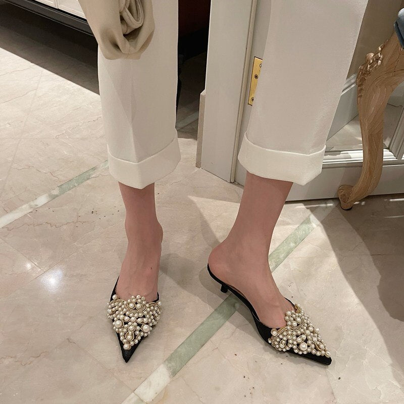 Elegant String Bead Crystal High Heels For Women