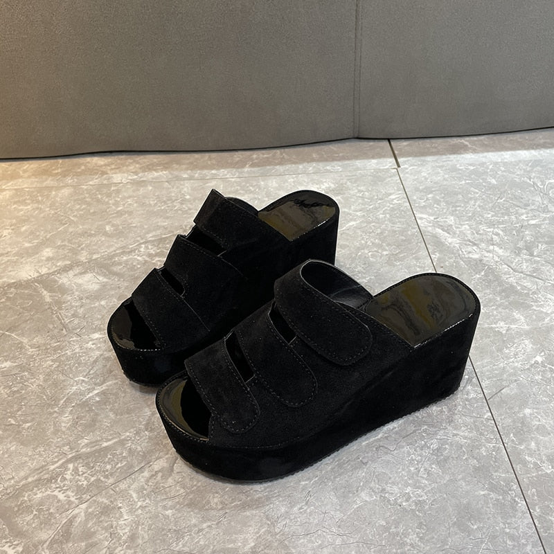 Women Closed Toe Velcro Platform Wedges Sandals