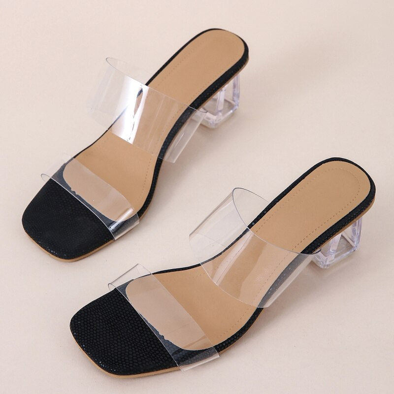 Summer Ladies' Slippers Transparent High Heels Clear Crystal Slides