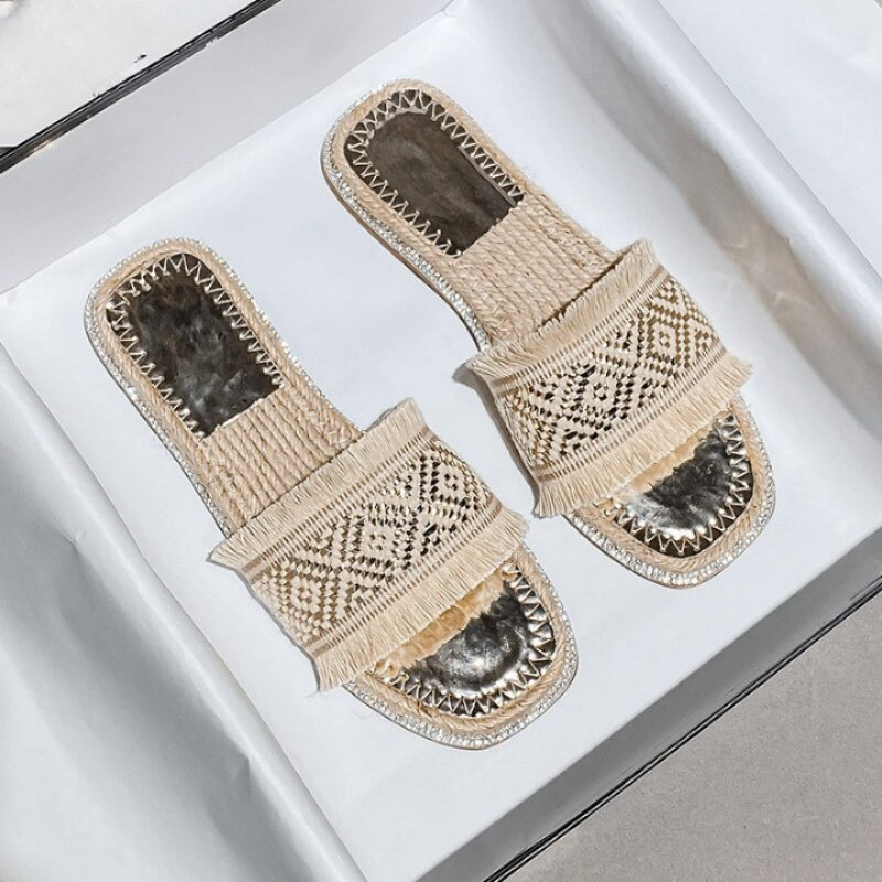 Women's Summer Woven Straw Slippers