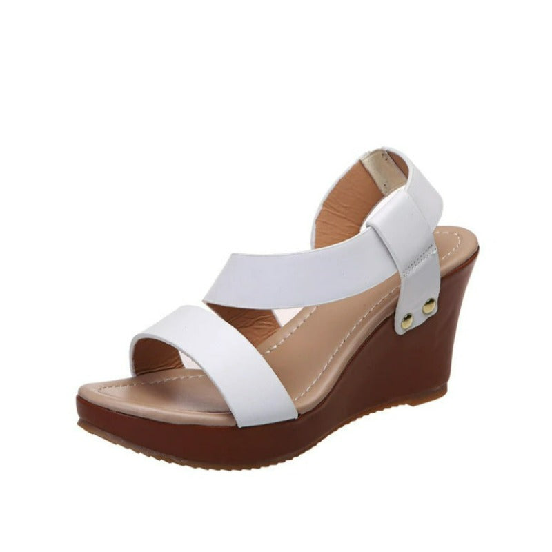 Summer Women Solid Leather Peep Toe Slip Sandal