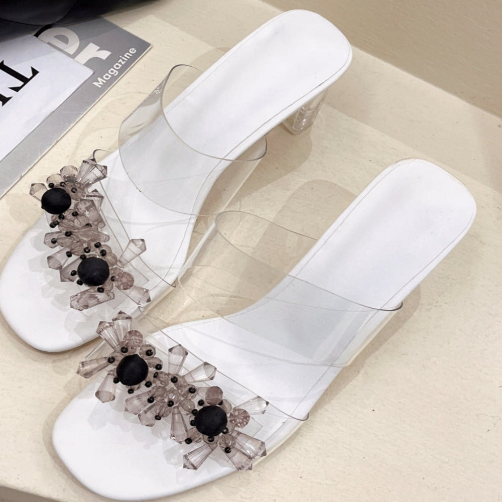 Fashion Transparent Flower High Heels