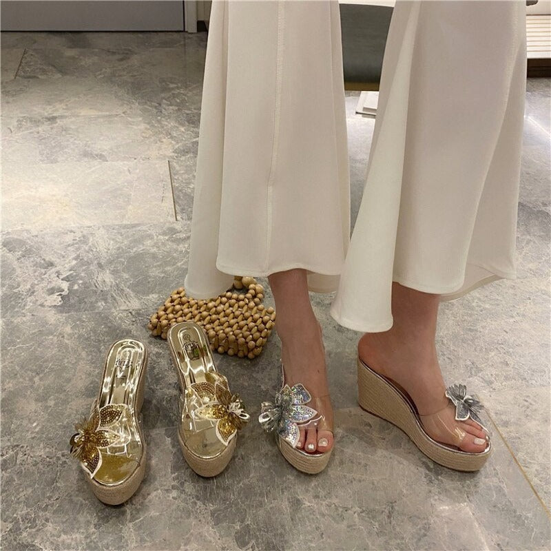 Flower Pattern Transparent Heels