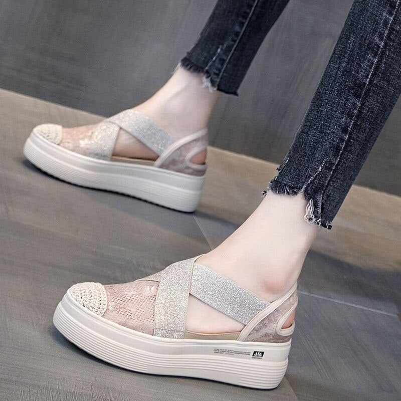 Mesh Elastic Bandage Casual Platform Summer Sandal