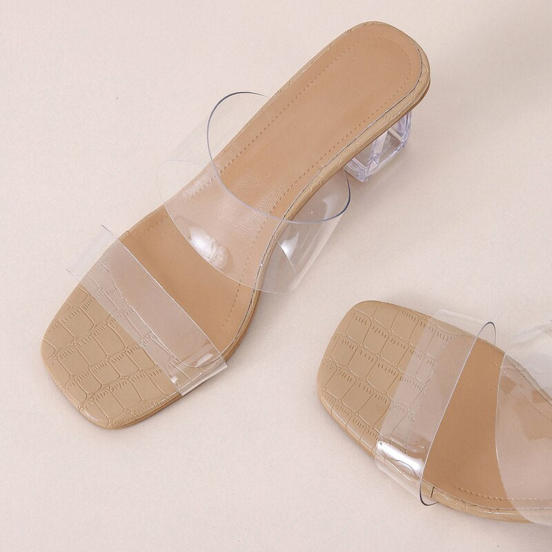 Summer Ladies' Slippers Transparent High Heels Clear Crystal Slides