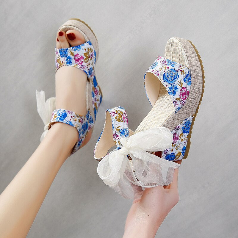 Women Leisure Lace Party Wedge Sandals