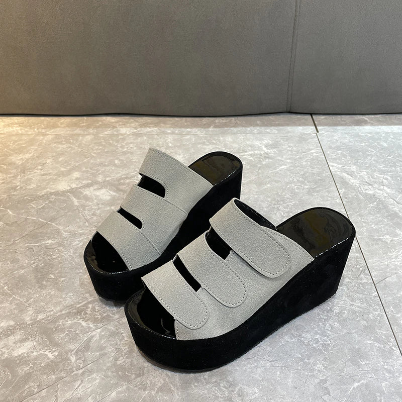 Women Closed Toe Velcro Platform Wedges Sandals