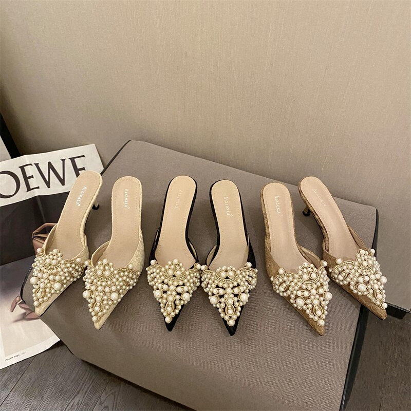 Elegant String Bead Crystal High Heels For Women