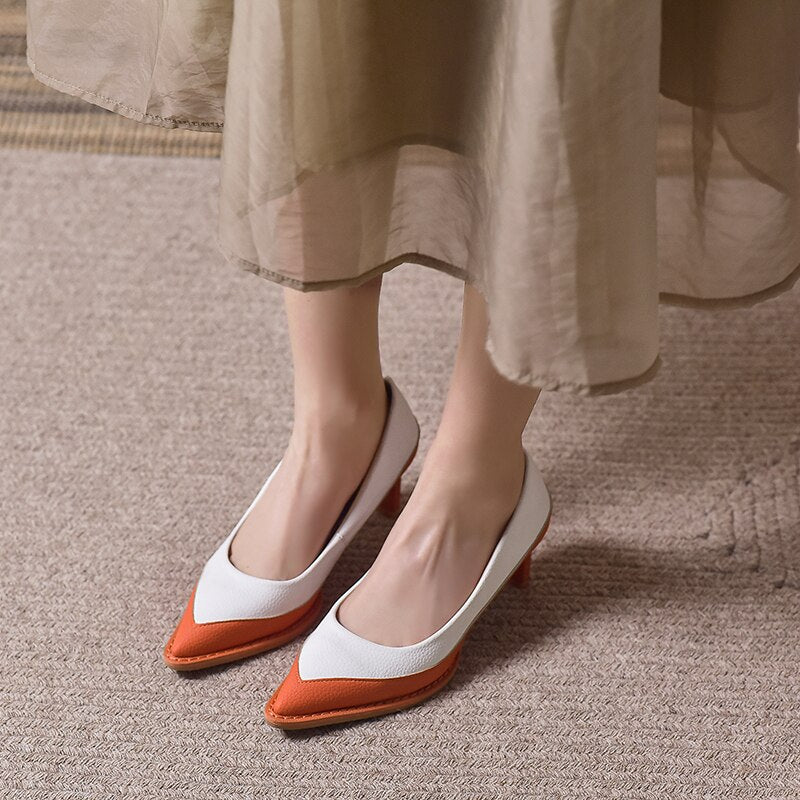 Spring Genuine Cow Leather High Heels