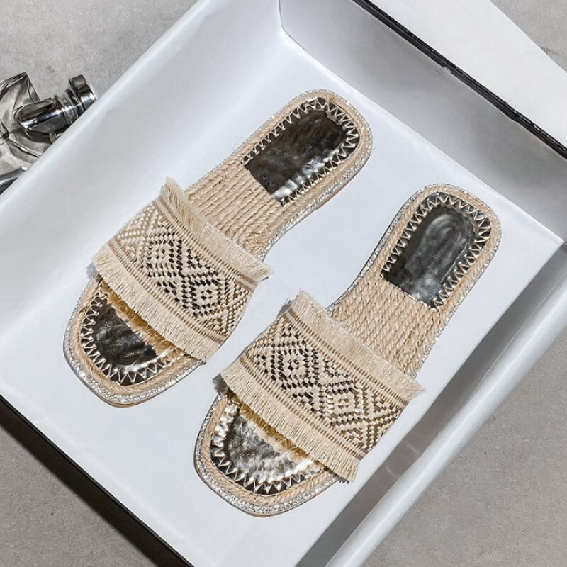 Women's Summer Woven Straw Slippers