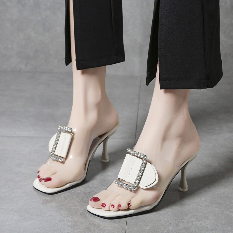 Metal Buckle Slides Transparent Heels