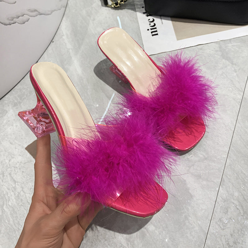 Women Fluffy Peep Toe Sexy High Heels