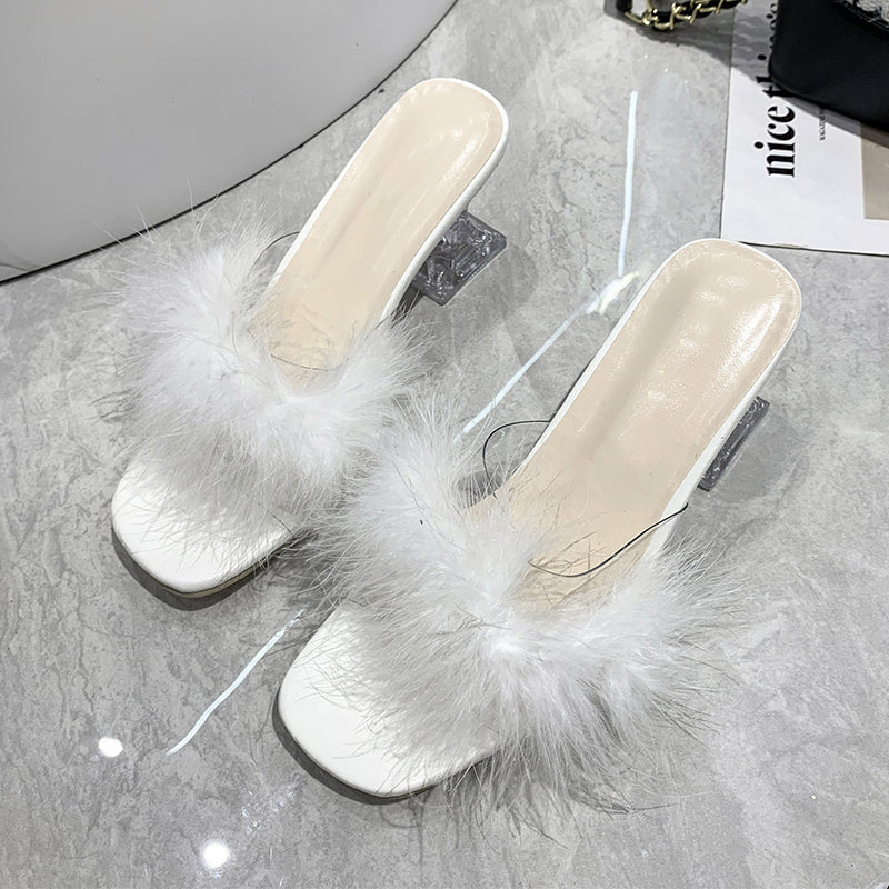 Women Fluffy Peep Toe Sexy High Heels