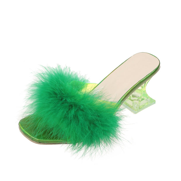 Women Fluffy Peep Toe Sexy High Heels