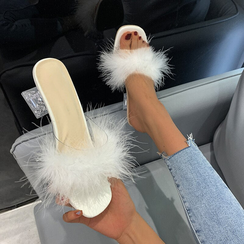 Women Fluffy Peep Toe Sexy High Heels