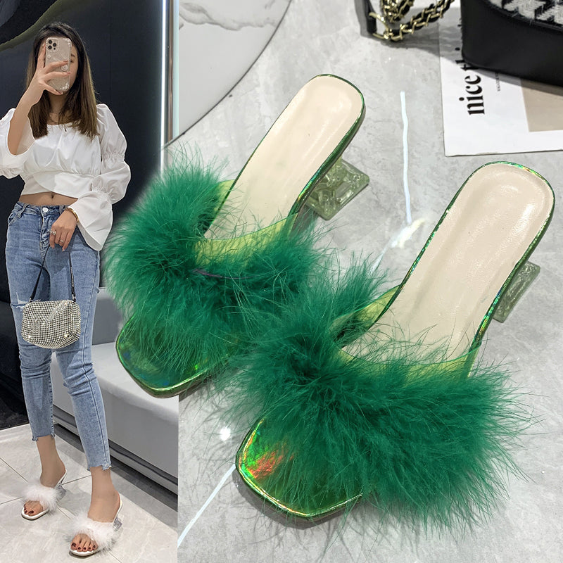 Women Fluffy Peep Toe Sexy High Heels