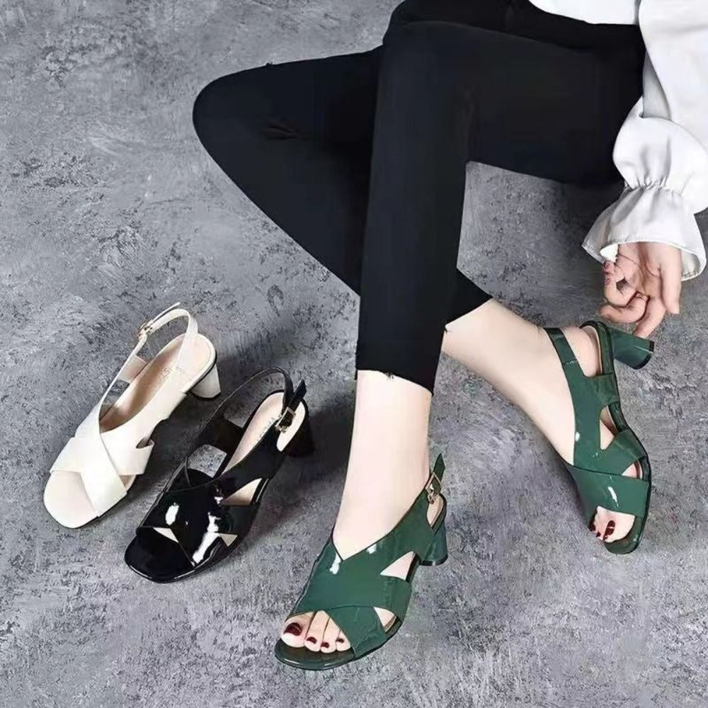 Fashionable Thick-heeled Leather Sandals