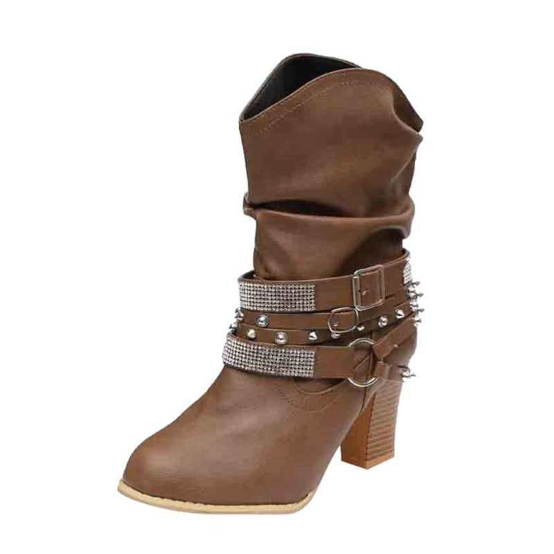 Women Buckle Strap Boots