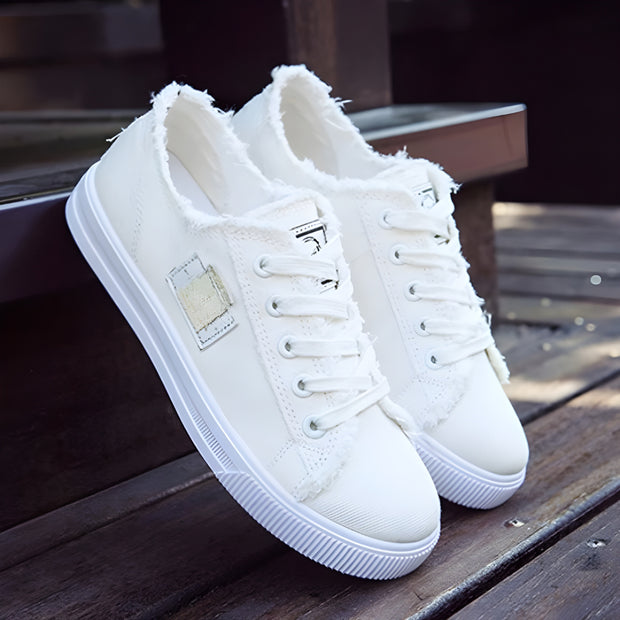 Flat Lace Up White Shoes For Women