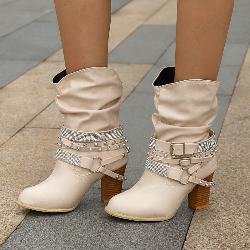 Women Put-on High Heel Ankle Boots